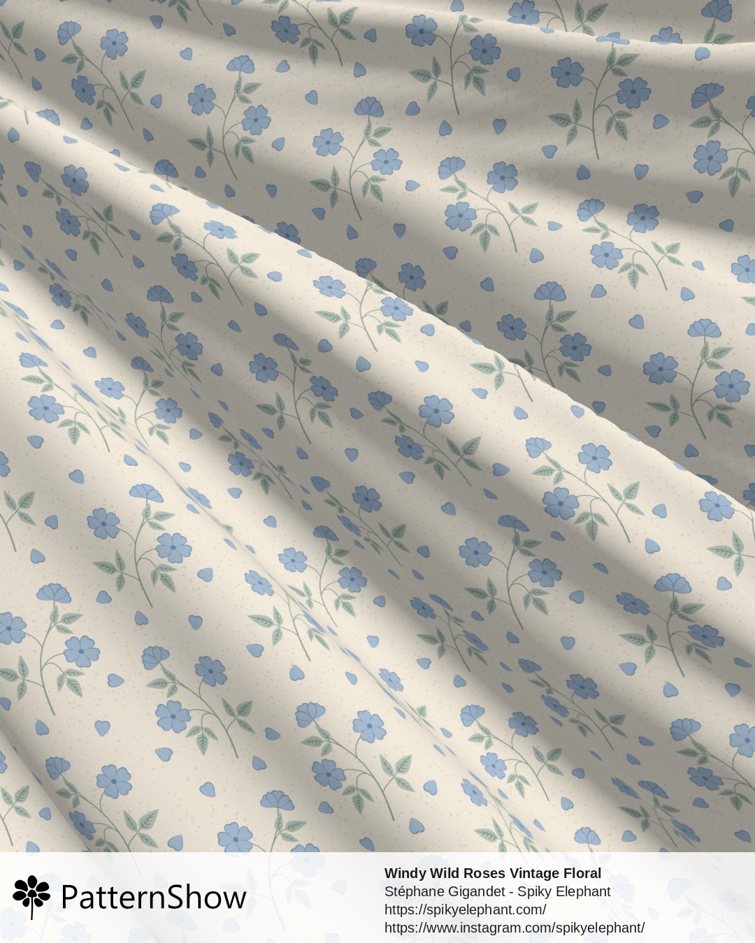 Windy Wild Roses Vintage Floral - Soft Blue on Cream