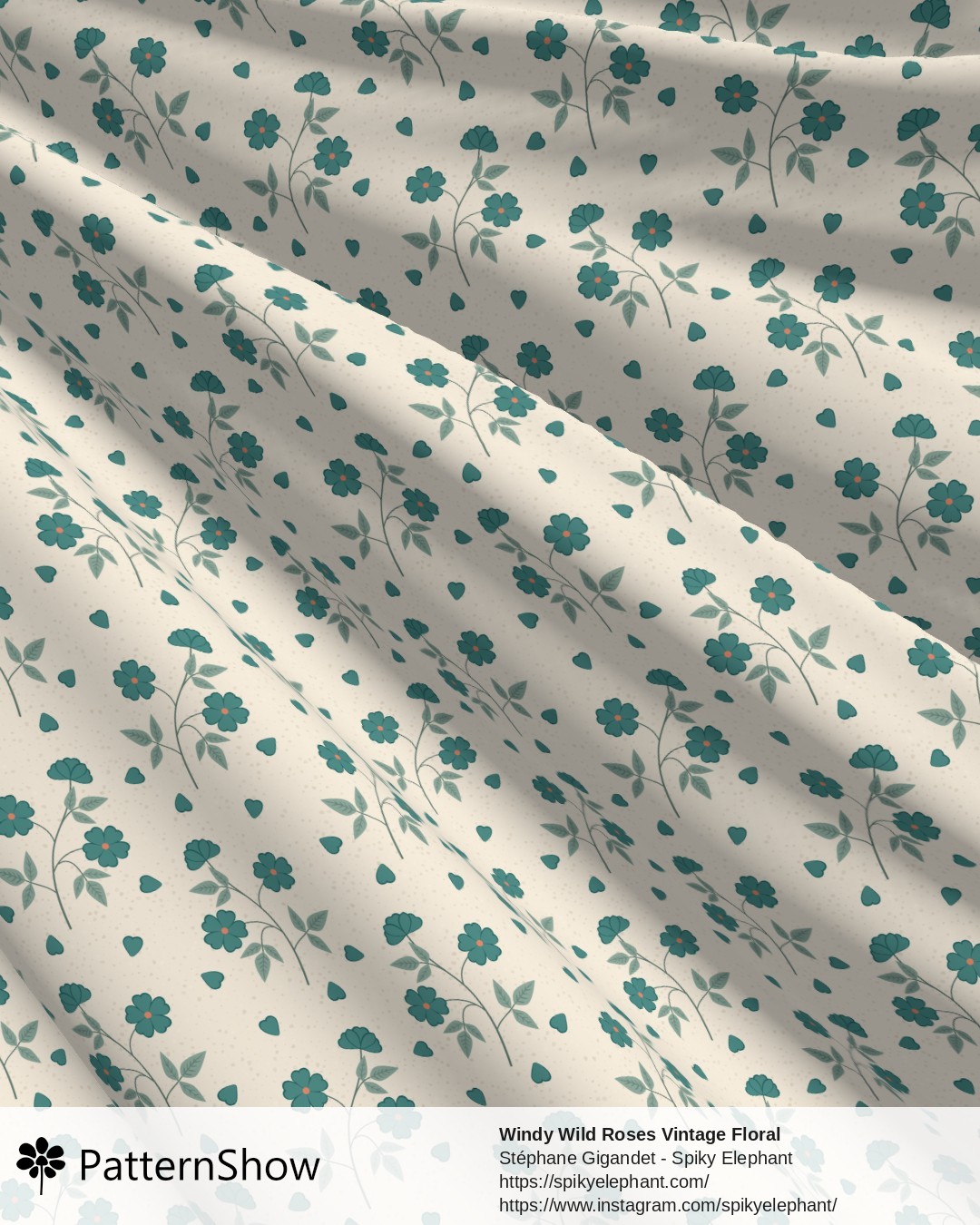 Windy Wild Roses Vintage Floral - Teal and Coral on Cream