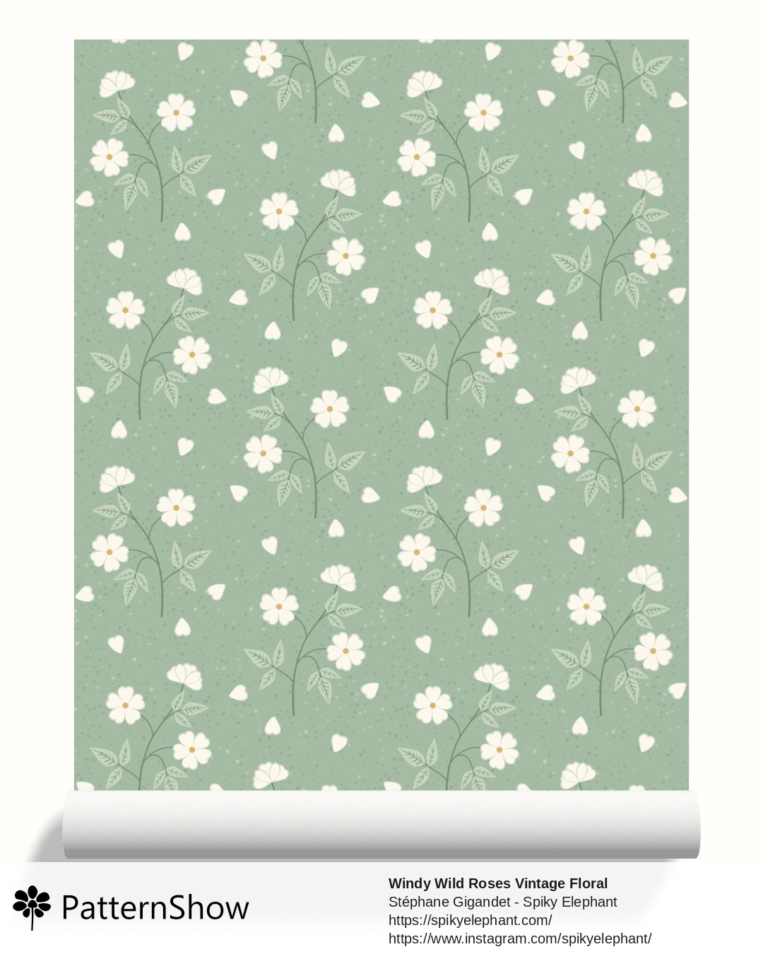 Windy Wild Roses Vintage Floral wallpaper - Coastal Celadon