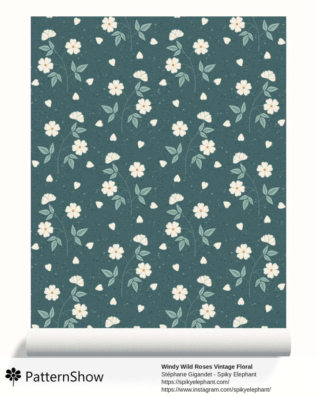Windy Wild Roses Vintage Floral wallpaper - Moody Deep Teal