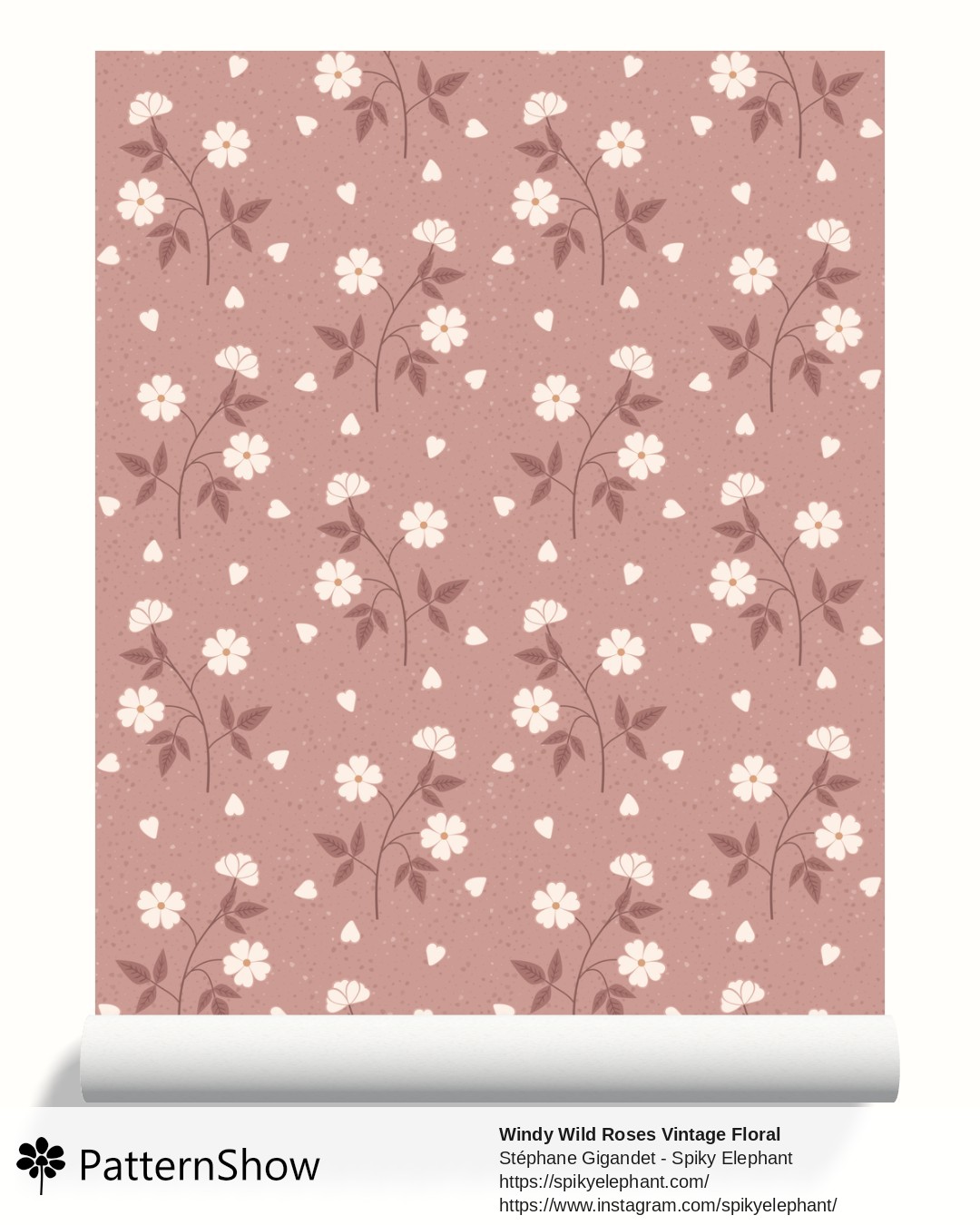 Windy Wild Roses Vintage Floral wallpaper - Old Rose