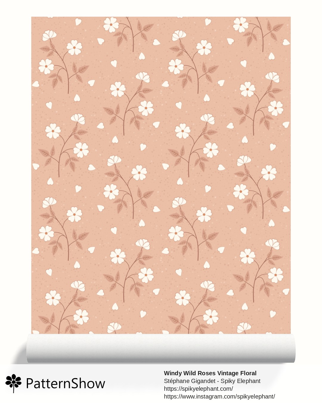 Windy Wild Roses Vintage Floral wallpaper - Peach Blush