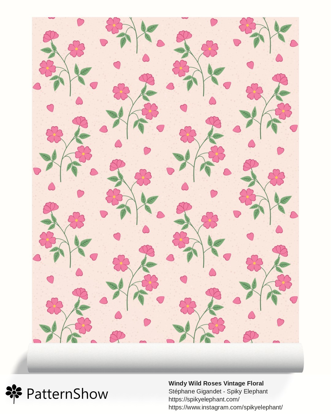 Windy Wild Roses Vintage Floral wallpaper - Pink Roses on Cream