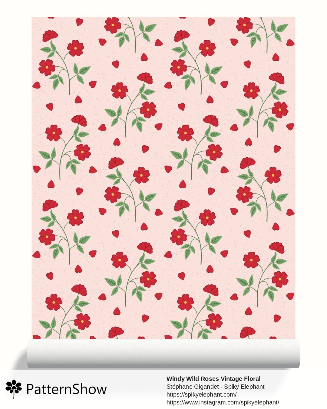 Windy Wild Roses Vintage Floral wallpaper - Red Roses on Blush