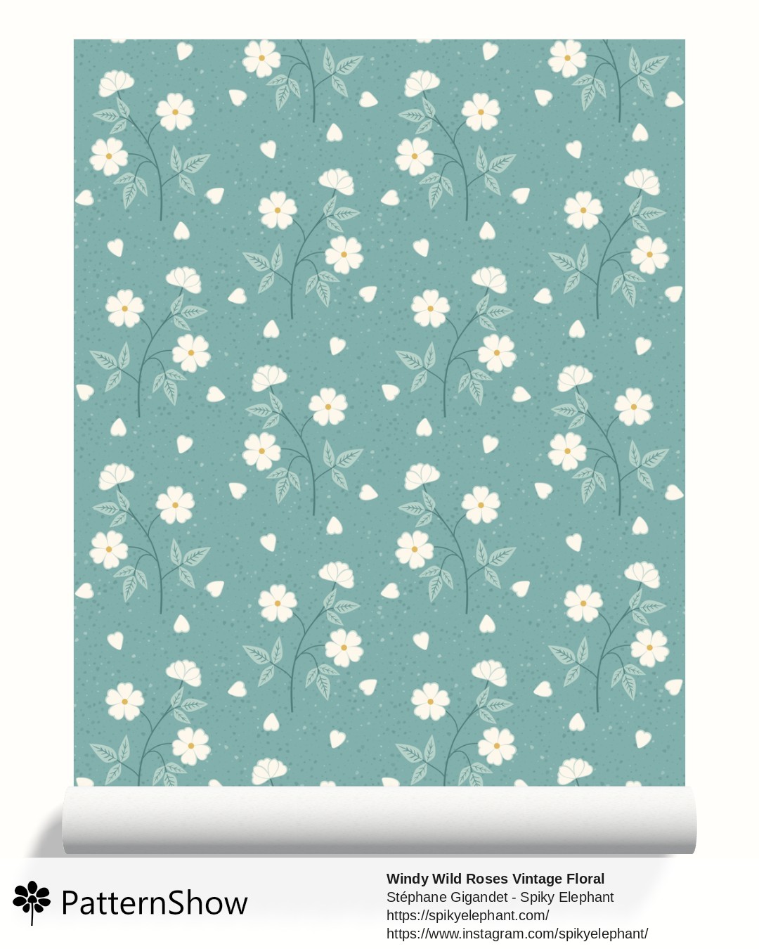 Windy Wild Roses Vintage Floral wallpaper - Robin Egg Blue
