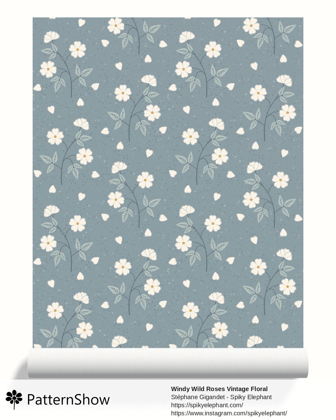 Windy Wild Roses Vintage Floral wallpaper - Slate Blue