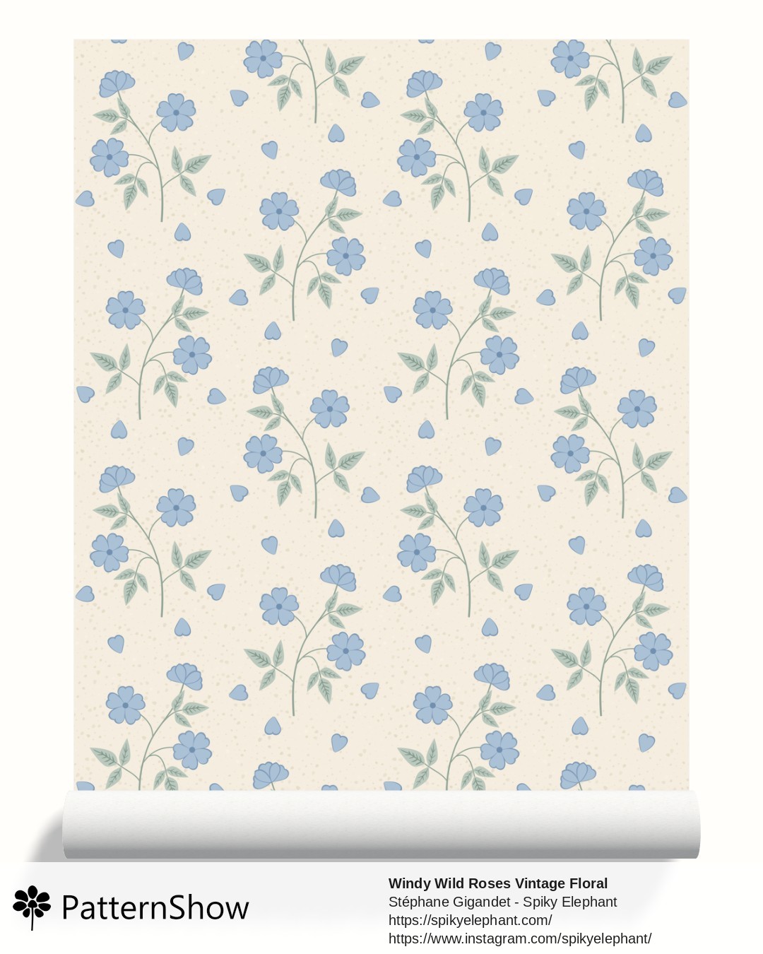 Windy Wild Roses Vintage Floral wallpaper - Soft Blue on Cream