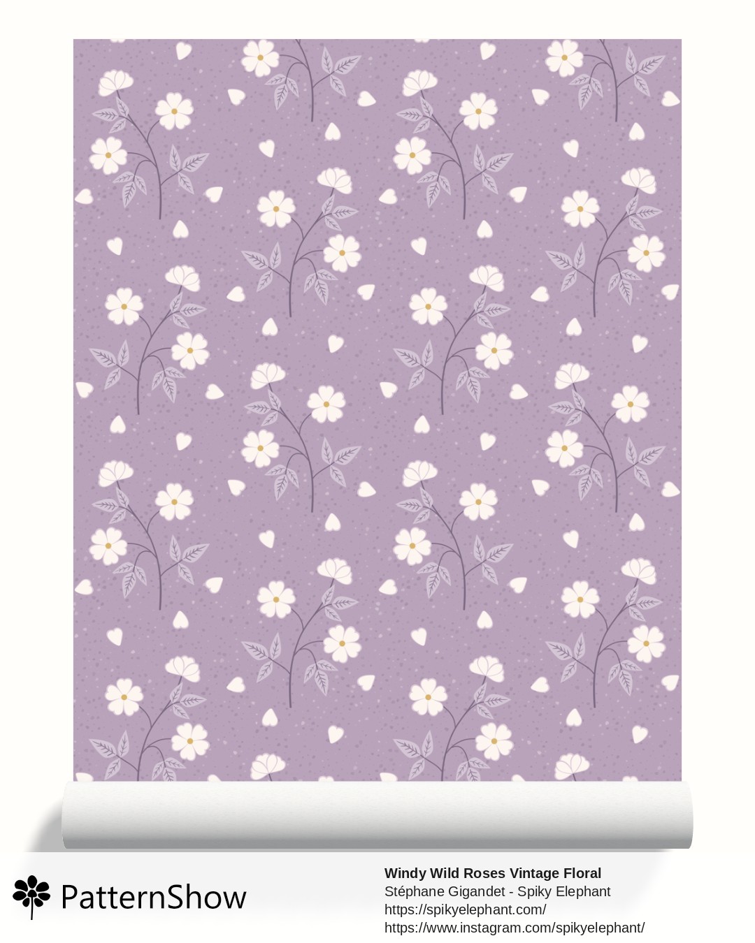 Windy Wild Roses Vintage Floral wallpaper - Soft Lavender