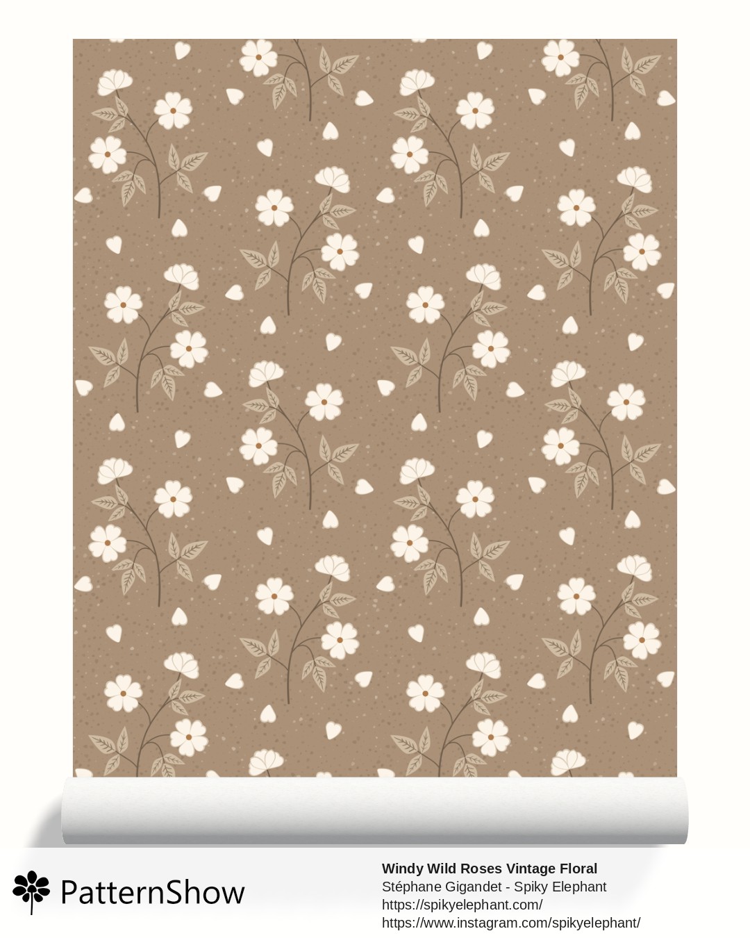 Windy Wild Roses Vintage Floral wallpaper - Taupe Linen