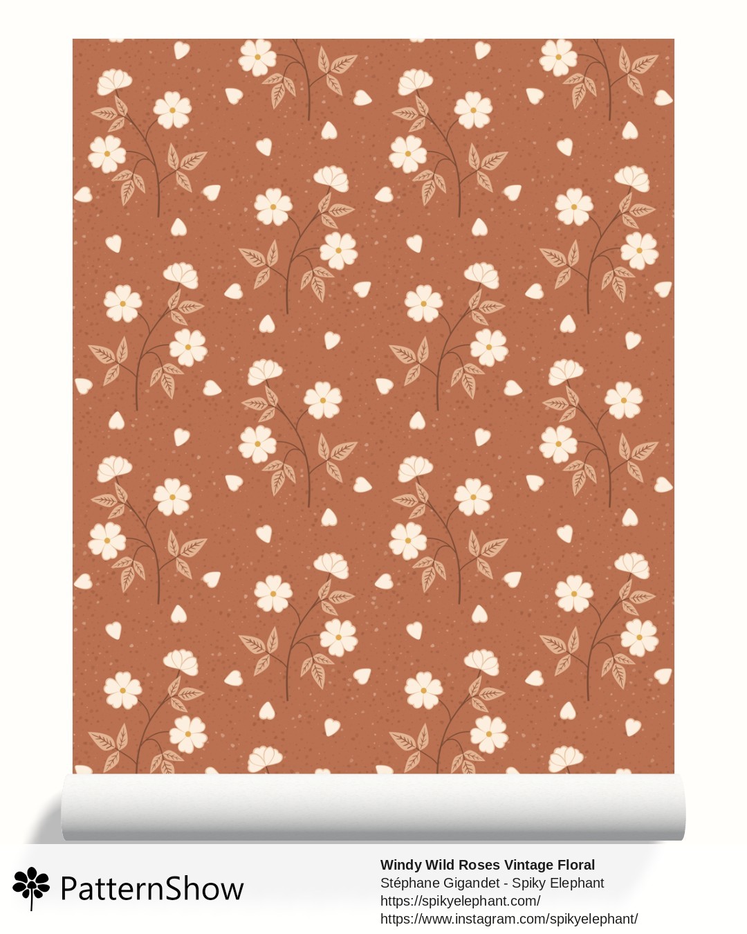 Windy Wild Roses Vintage Floral wallpaper - Terracotta Clay