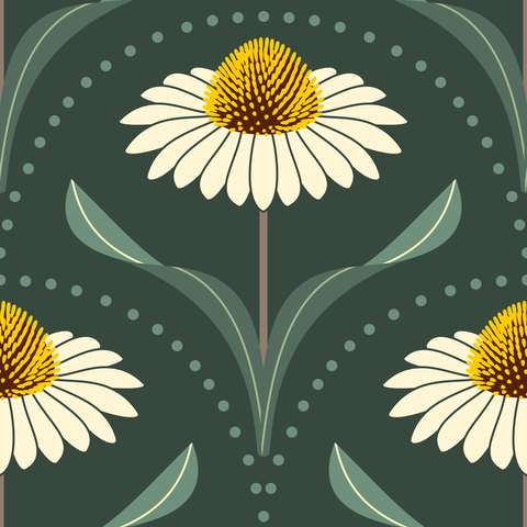 Dark Sage Green - Cream White, Yellow, Light Sage Green