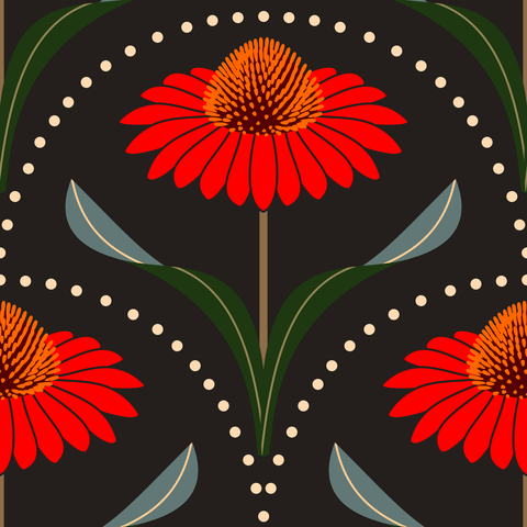 Dark Green - Red, Orange, Sage Green