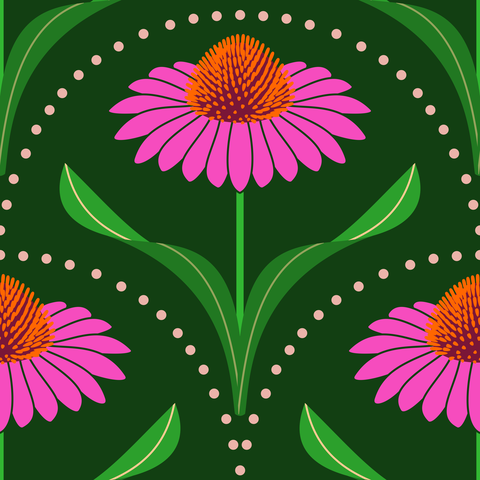 Dark Green - Pink, Orange, Green