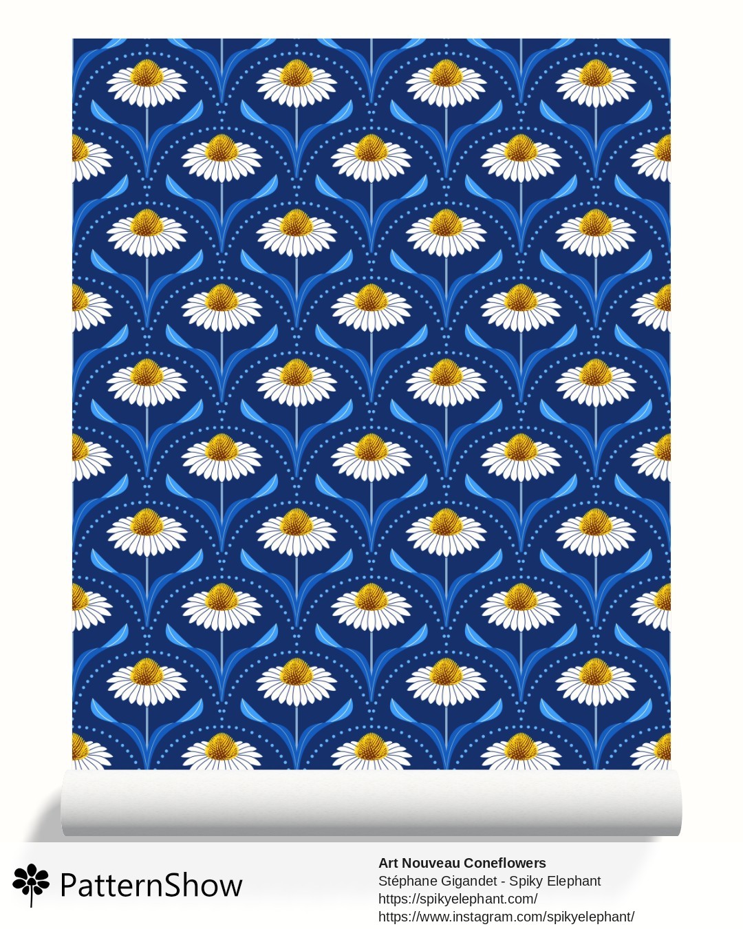 Art Nouveau Coneflowers wallpaper - Blue - White, Yellow, Light Blue