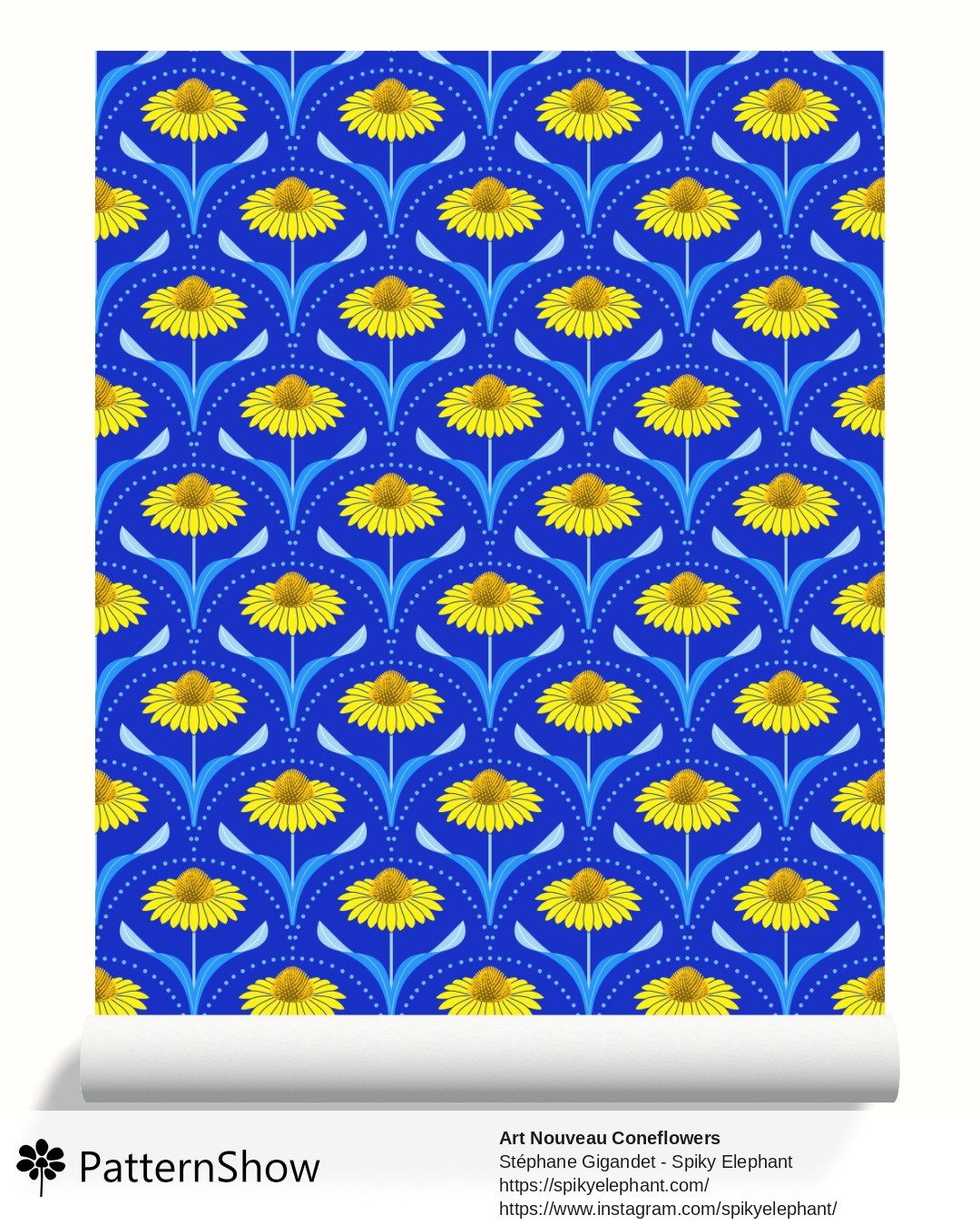 Art Nouveau Coneflowers wallpaper - Blue - Yellow, Orange, Light Blue