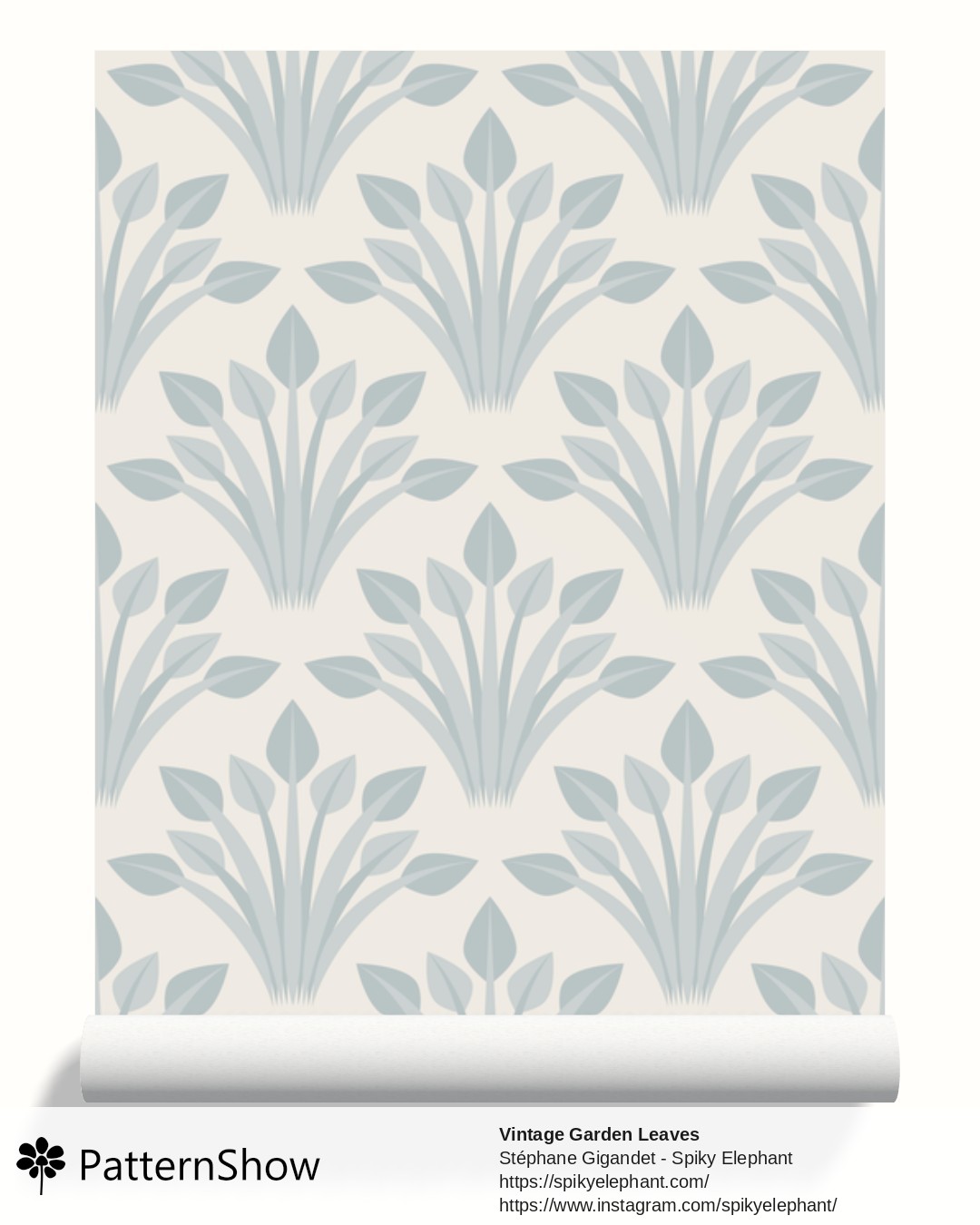 Vintage Garden Leaves wallpaper - Muted Silver Blue Grey Off White