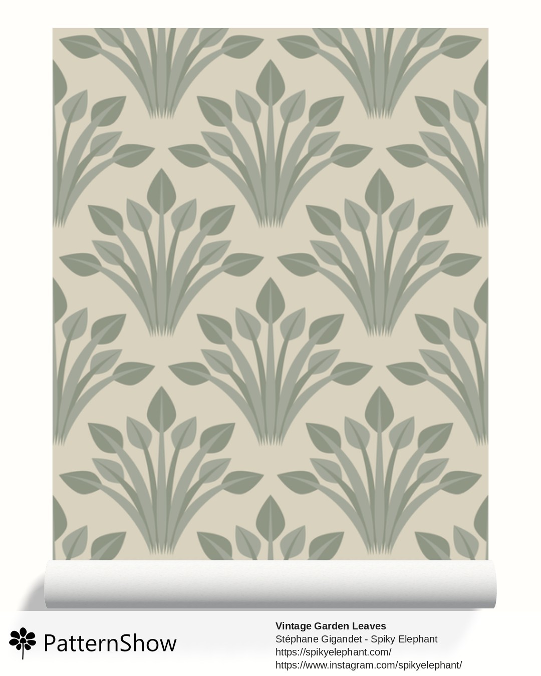 Vintage Garden Leaves wallpaper - Dark Sage Green Dusty Artichoke