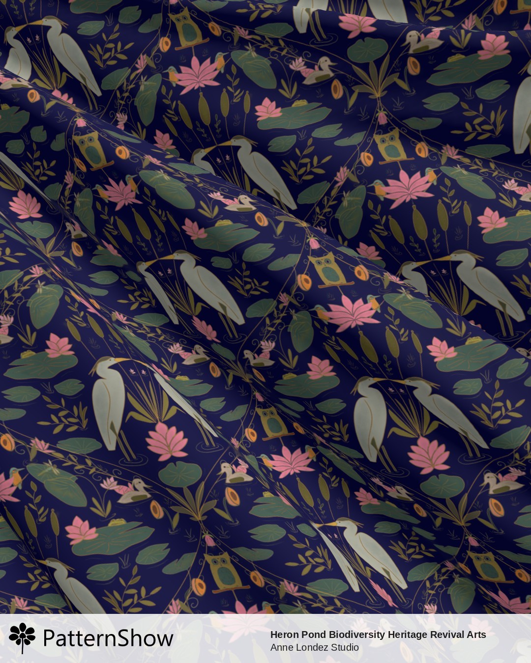 Heron Pond Biodiversity Heritage Revival Arts and Crafts - heron-pattern-block-3000-navy