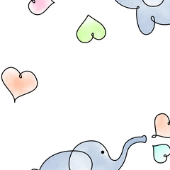Cute Watercolor Baby Elephants with Hearts - White Background, Rainbow Pastel Colors