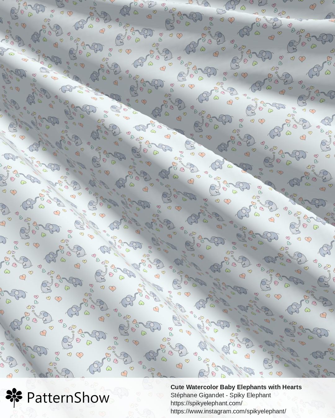 Cute Watercolor Baby Elephants with Hearts - Soft Baby Blue Background, Rainbow Pastel Colors