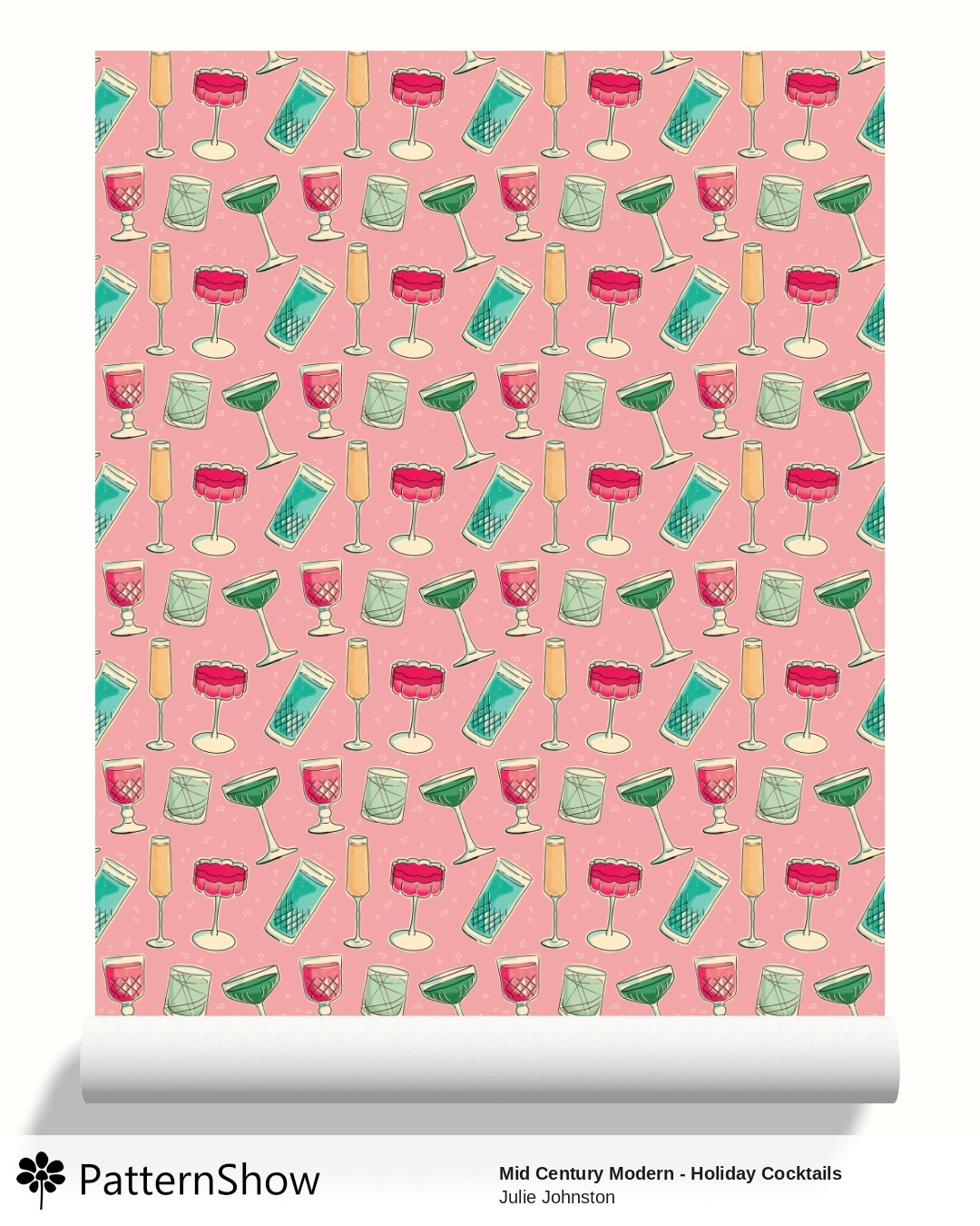 Mid Century Modern - Holiday Cocktails wallpaper - Holiday Drinks - Pink Background