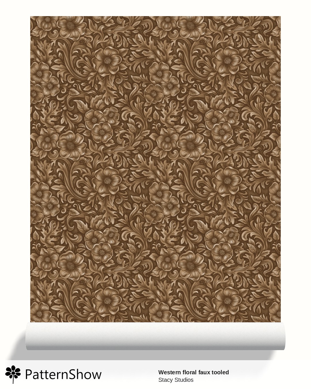 Western floral faux tooled wallpaper - Carved Floral Brown