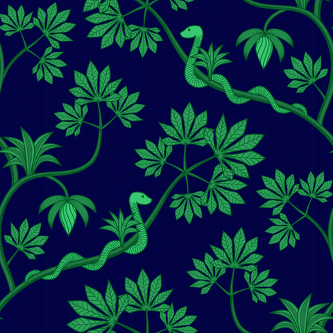 Exotic Jungle Green Dark Navy China Blue