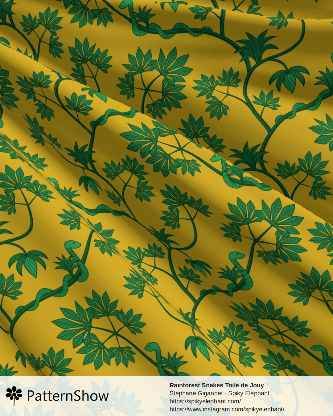 Rainforest Snakes Toile de Jouy - Jade Green Yellow Gold