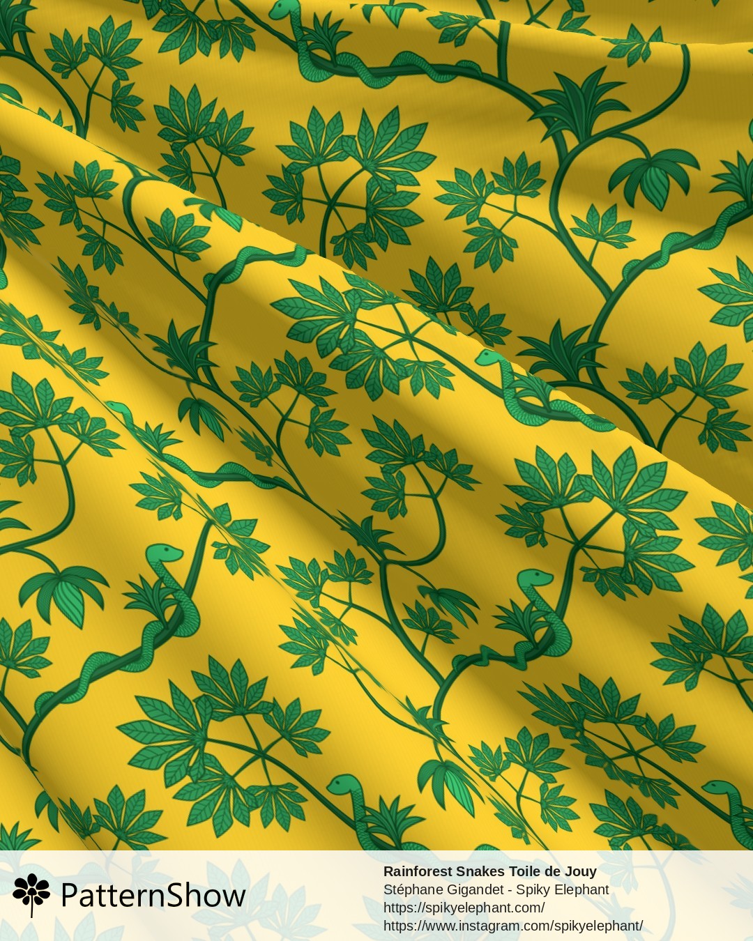Rainforest Snakes Toile de Jouy - Jade Green Yellow Gold