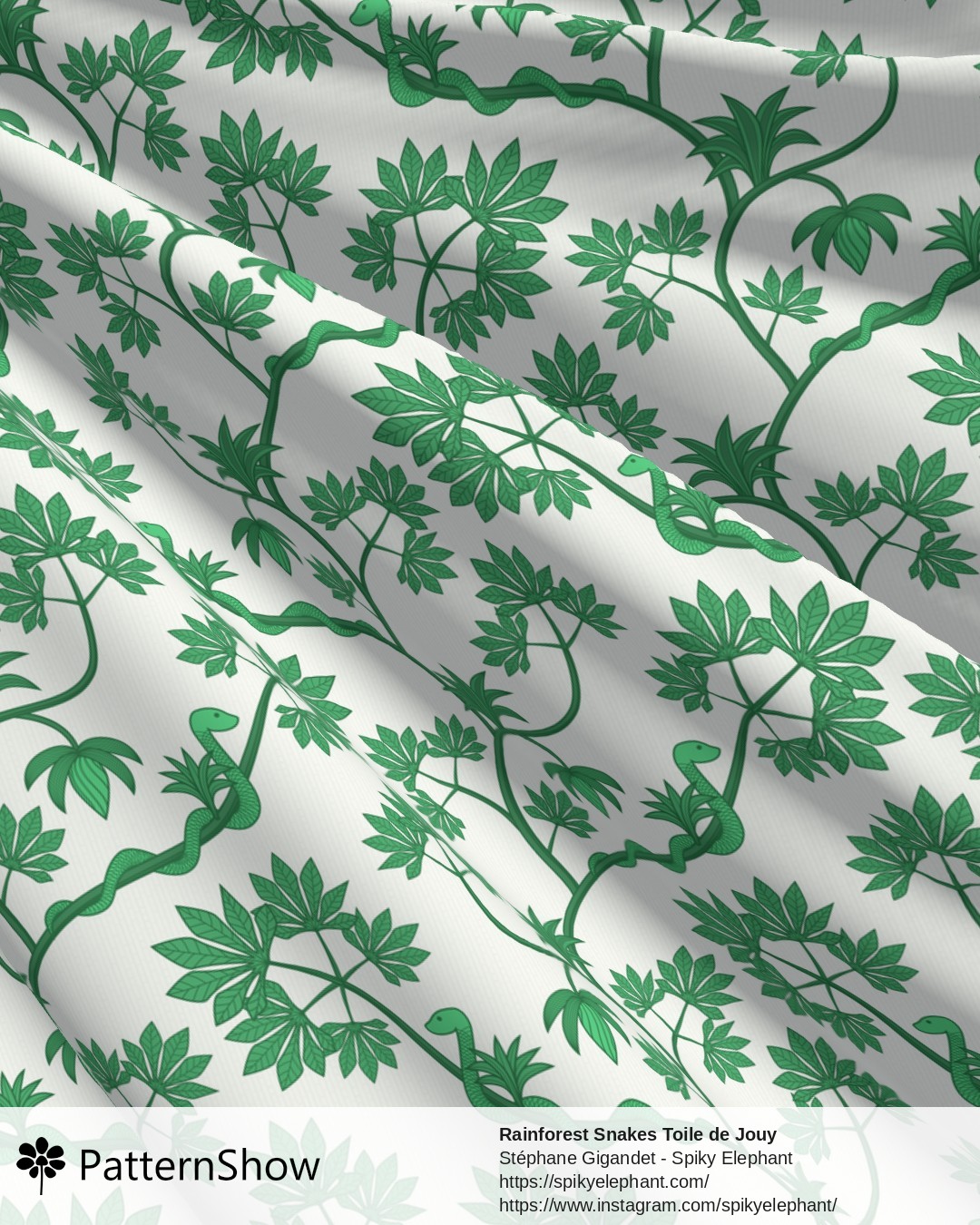 Rainforest Snakes Toile de Jouy - Tropical Jungle Green White