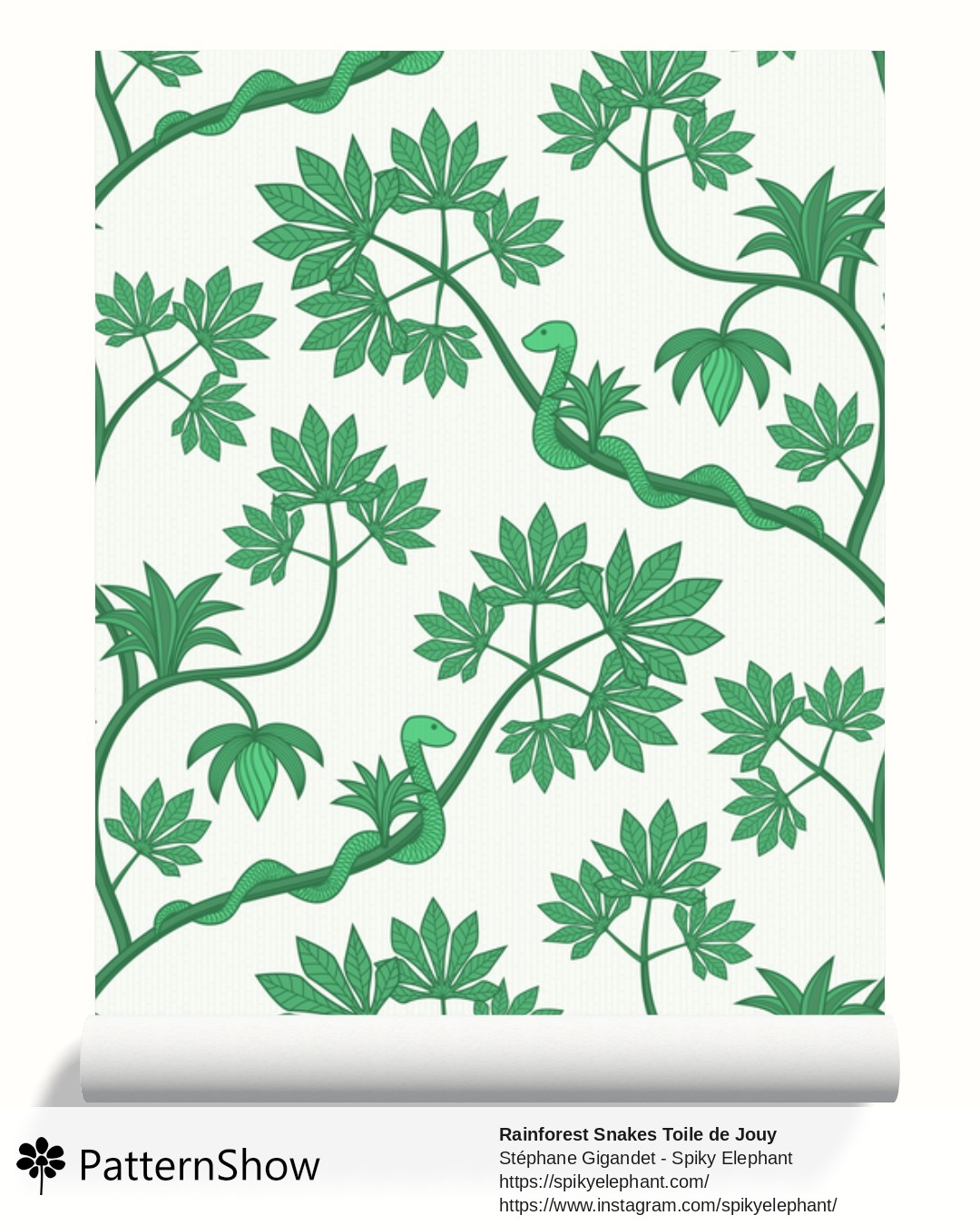 Rainforest Snakes Toile de Jouy wallpaper - Tropical Jungle Green White