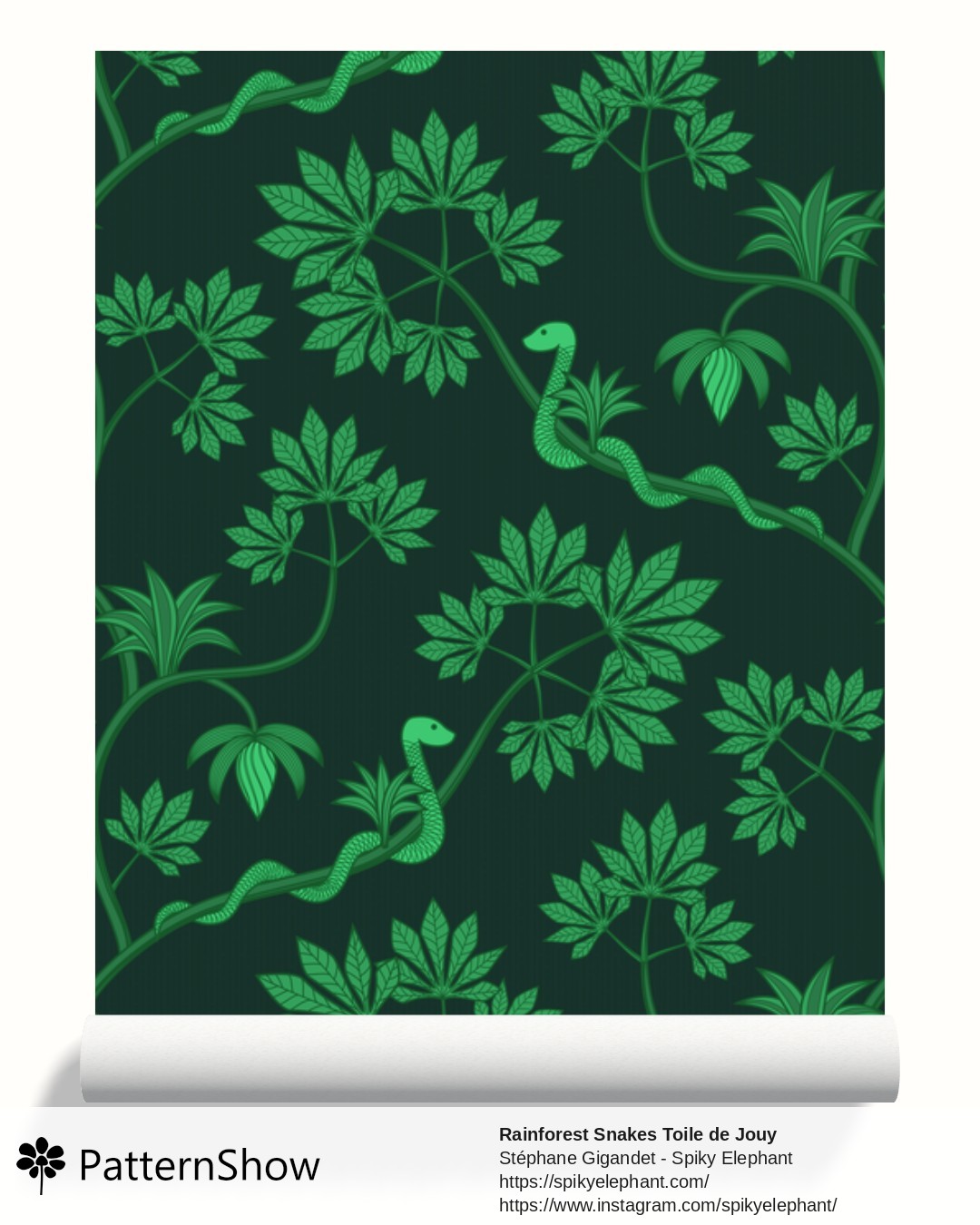 Rainforest Snakes Toile de Jouy wallpaper - Amazon Jungle Green Dark Moody
