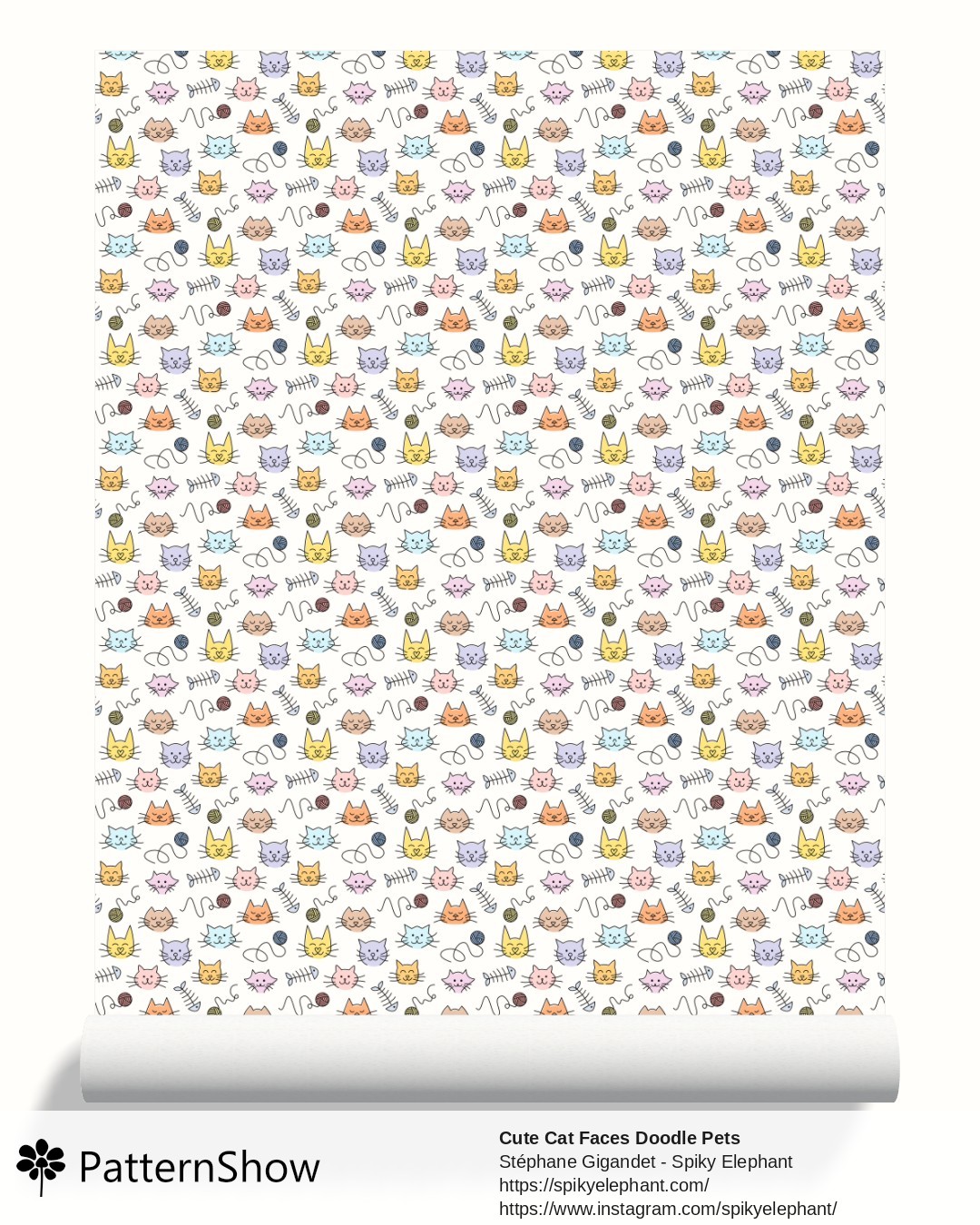 Cute Cat Faces Doodle Pets wallpaper - Pastel Colors White Background