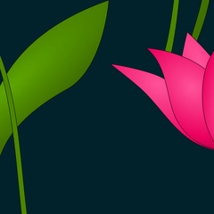 Art Nouveau Tulips - Magenta Red Rose Pink on Peacock Blue