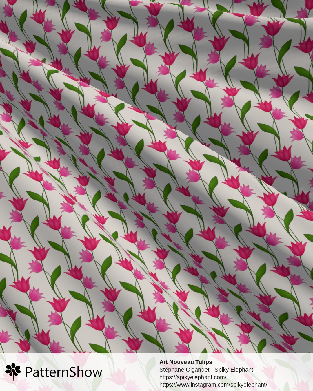 Art Nouveau Tulips - Magenta Red Rose Pink on White