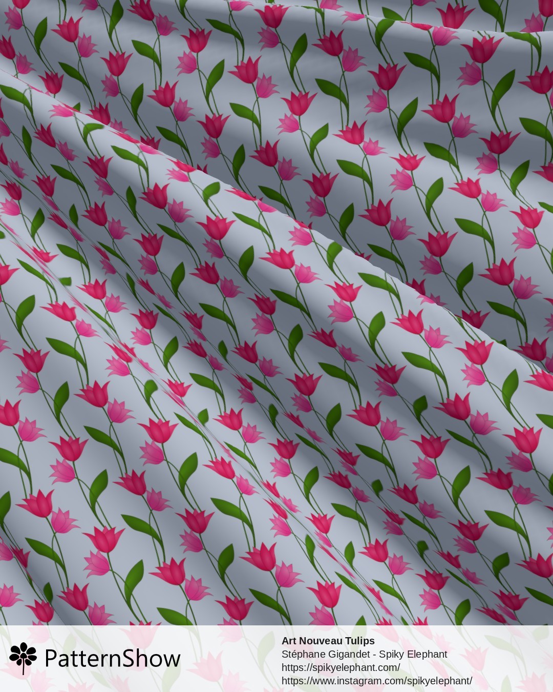 Art Nouveau Tulips - Magenta Red Rose Pink on Light Blue