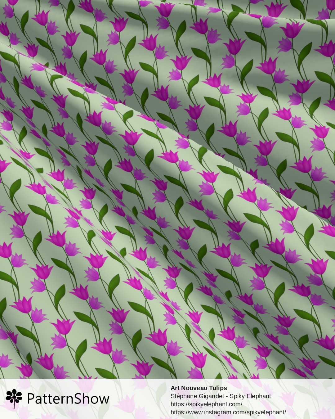Art Nouveau Tulips - Purple Mauve Pink Violet on Light Mint Green