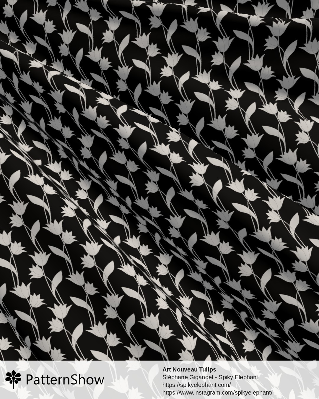 Art Nouveau Tulips - White on Black