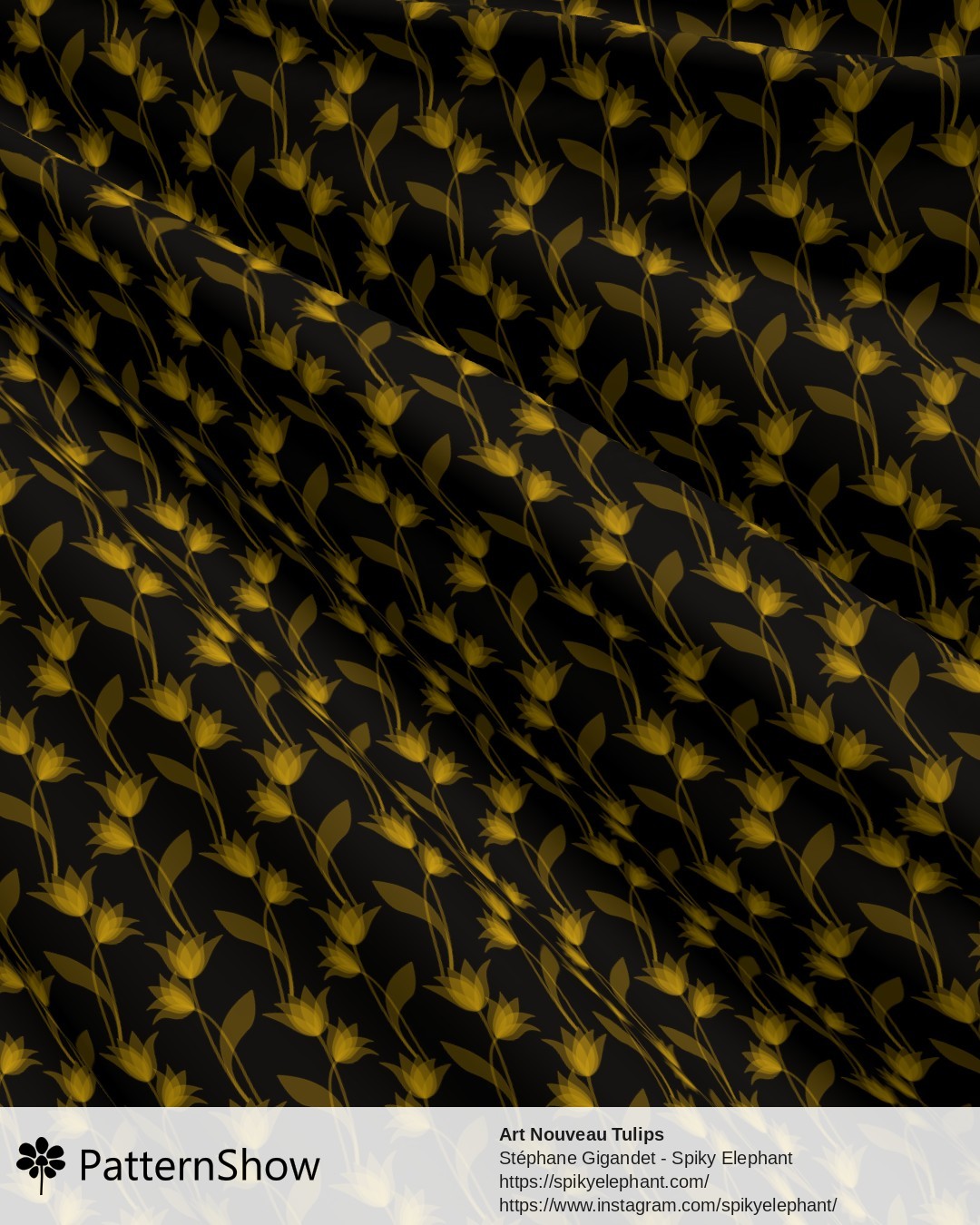 Art Nouveau Tulips - Golden Yellow on Black