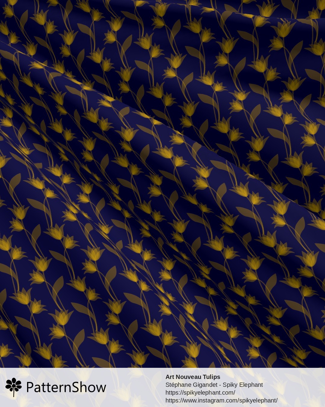 Art Nouveau Tulips - Golden Yellow on Midnight Navy Blue