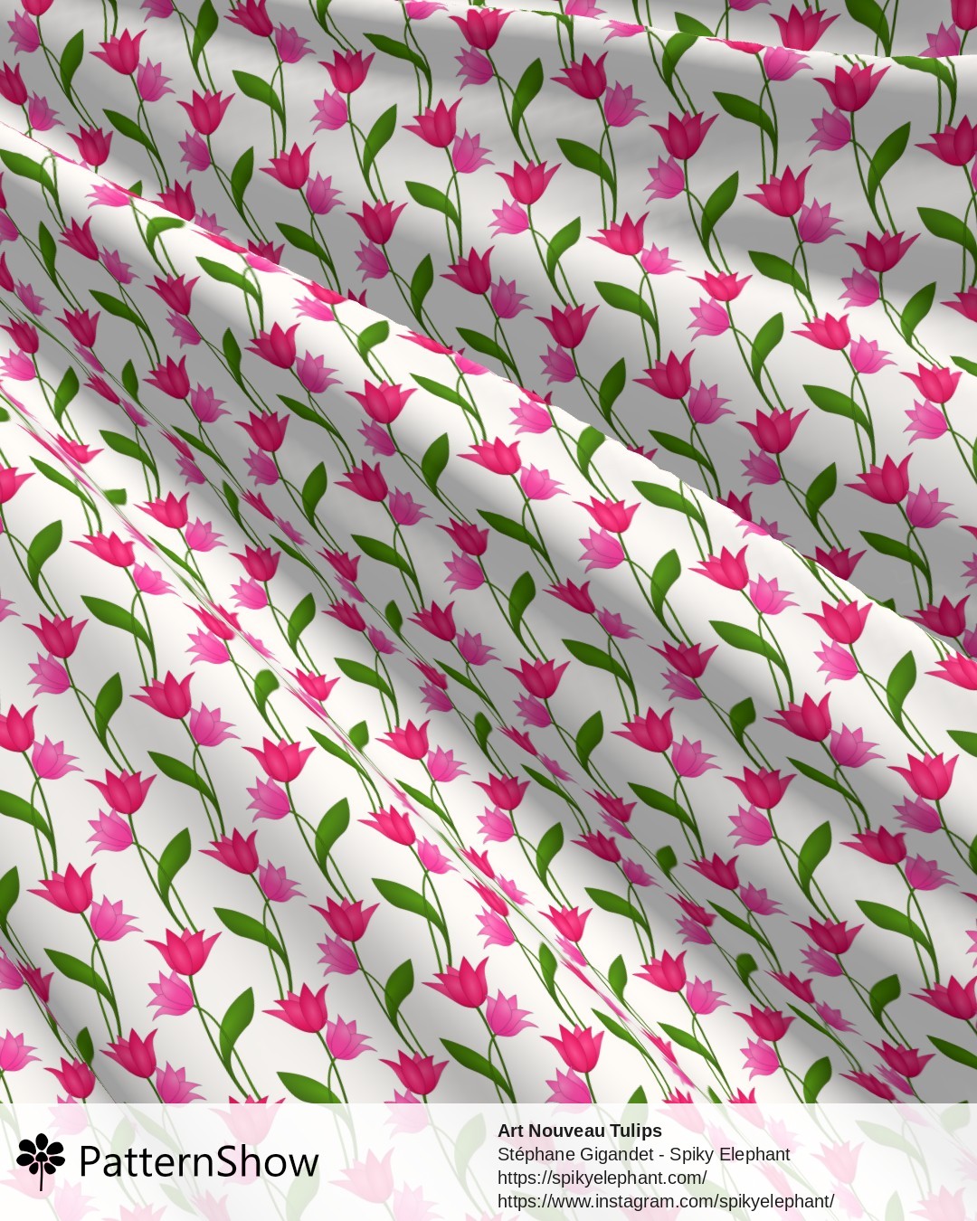 Art Nouveau Tulips - Magenta Red Rose Pink on White