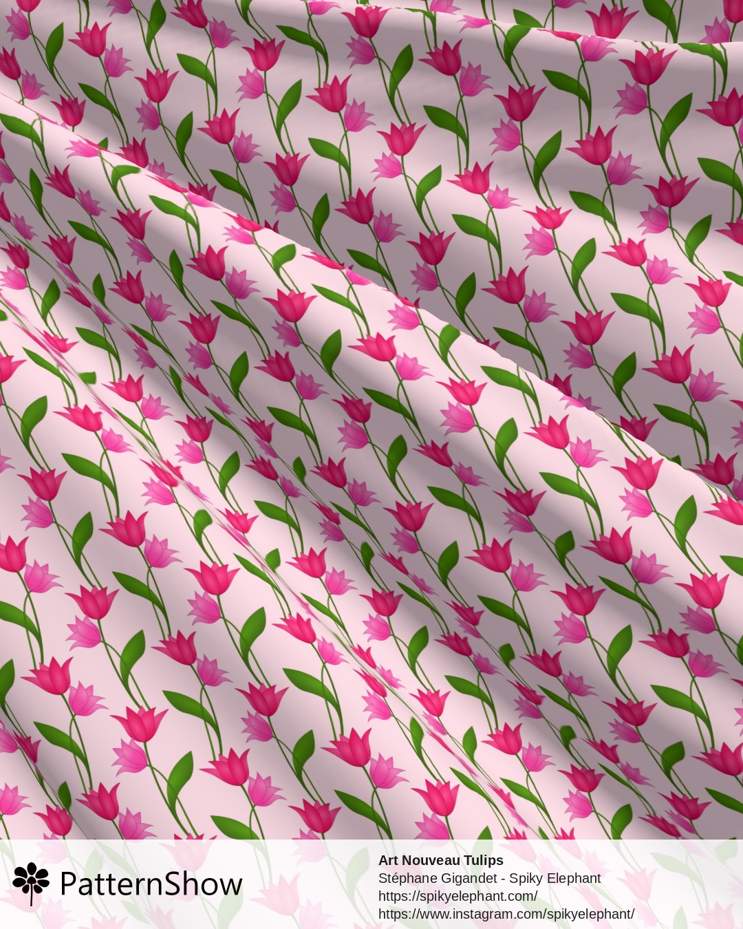 Art Nouveau Tulips - Magenta Red Rose Pink on Light Pink