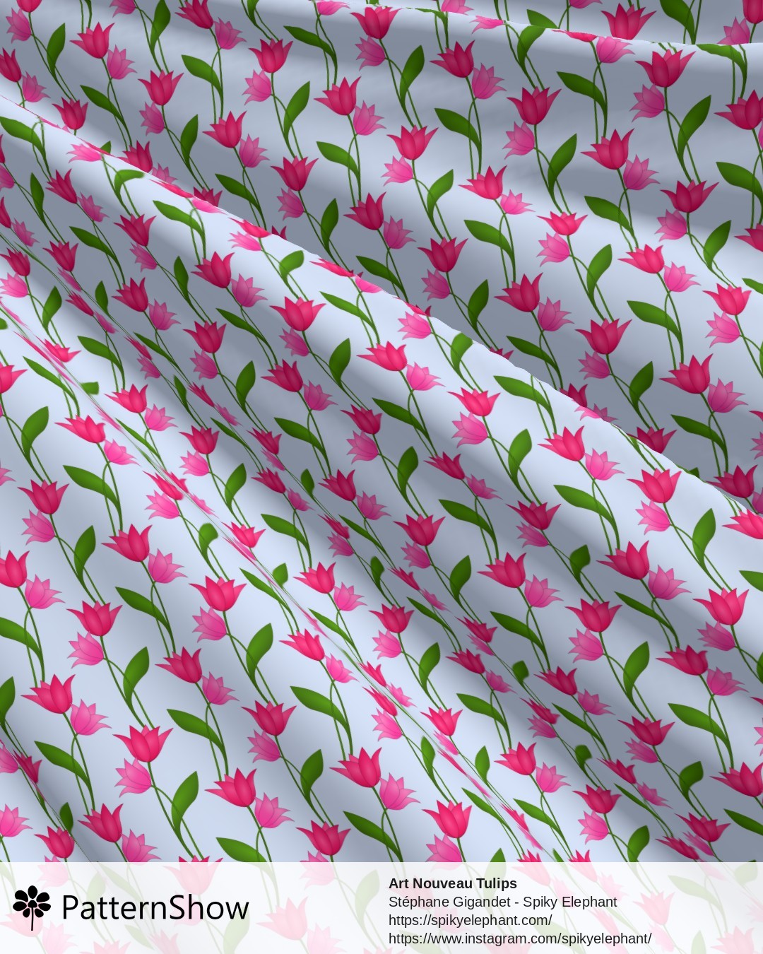 Art Nouveau Tulips - Magenta Red Rose Pink on Light Blue