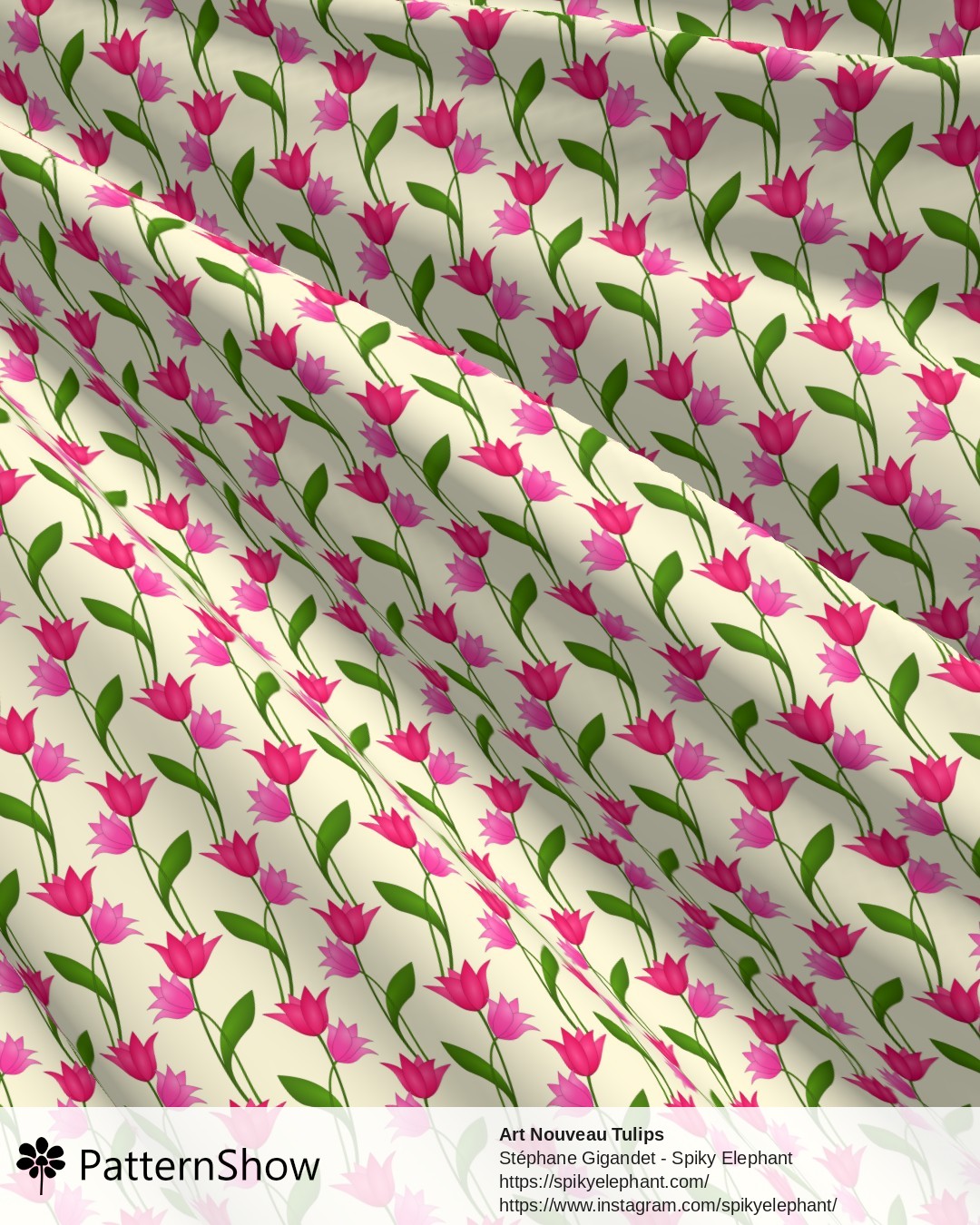 Art Nouveau Tulips - Magenta Red Rose Pink on Light Yellow