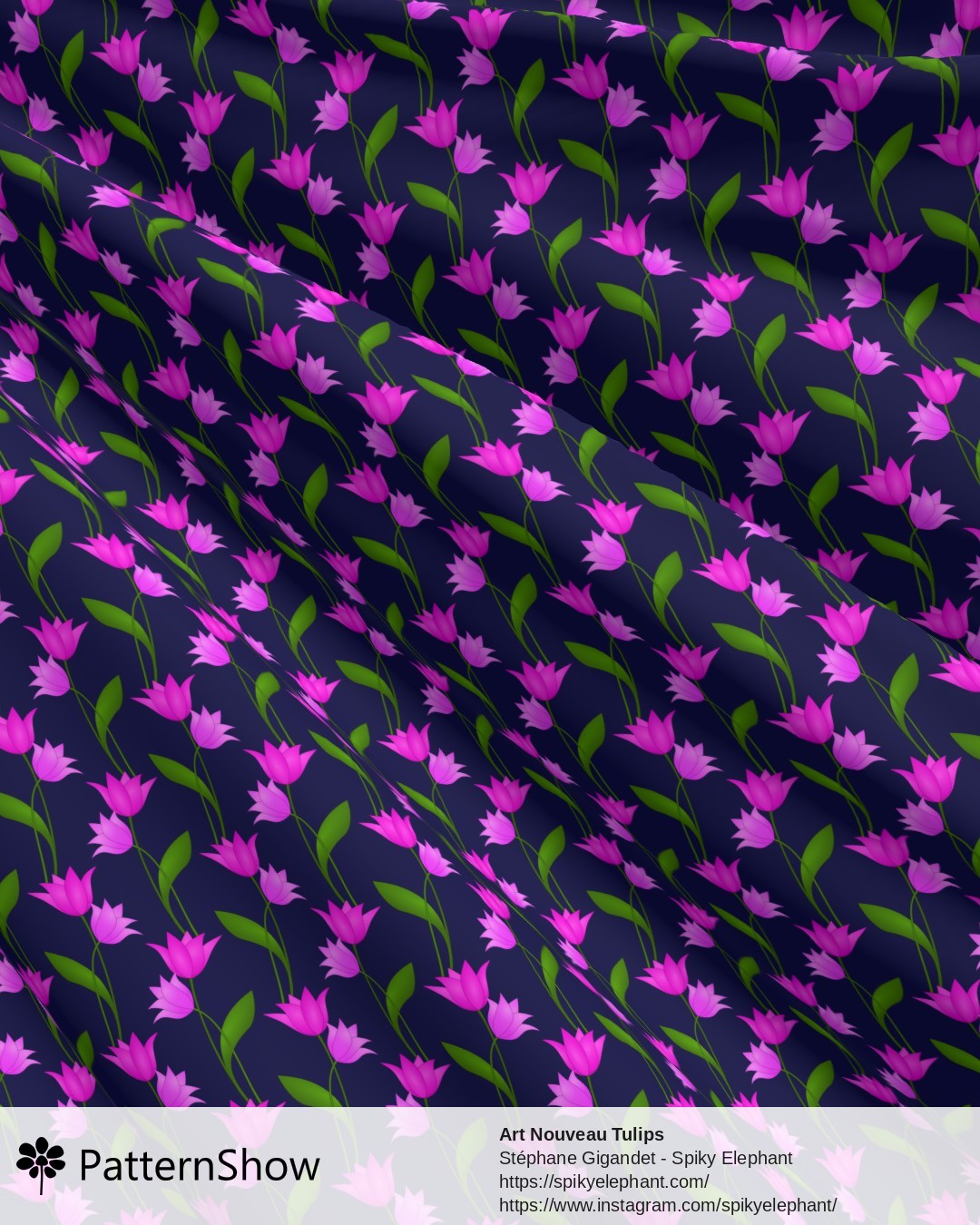 Art Nouveau Tulips - Purple Mauve Pink Violet on Navy Blue