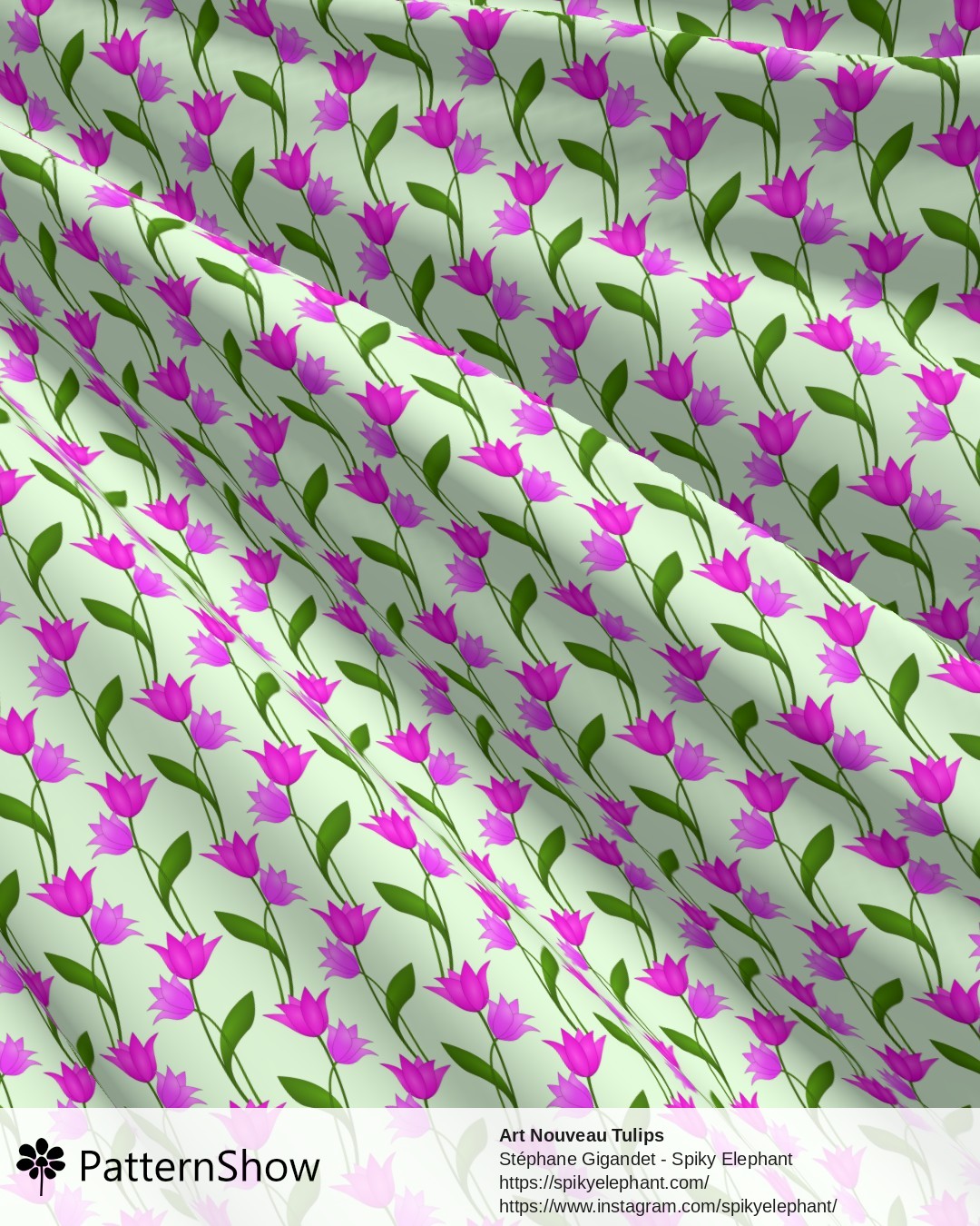 Art Nouveau Tulips - Purple Mauve Pink Violet on Light Mint Green