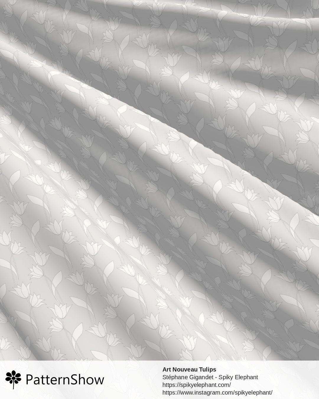 Art Nouveau Tulips - White on Light Grey