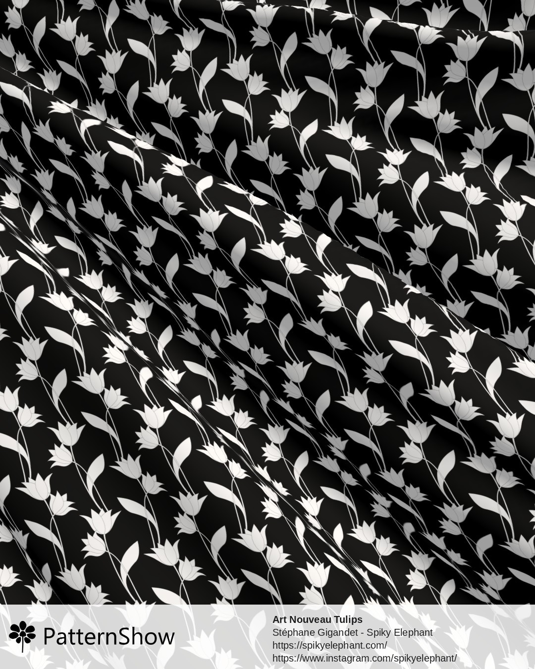 Art Nouveau Tulips - White on Black