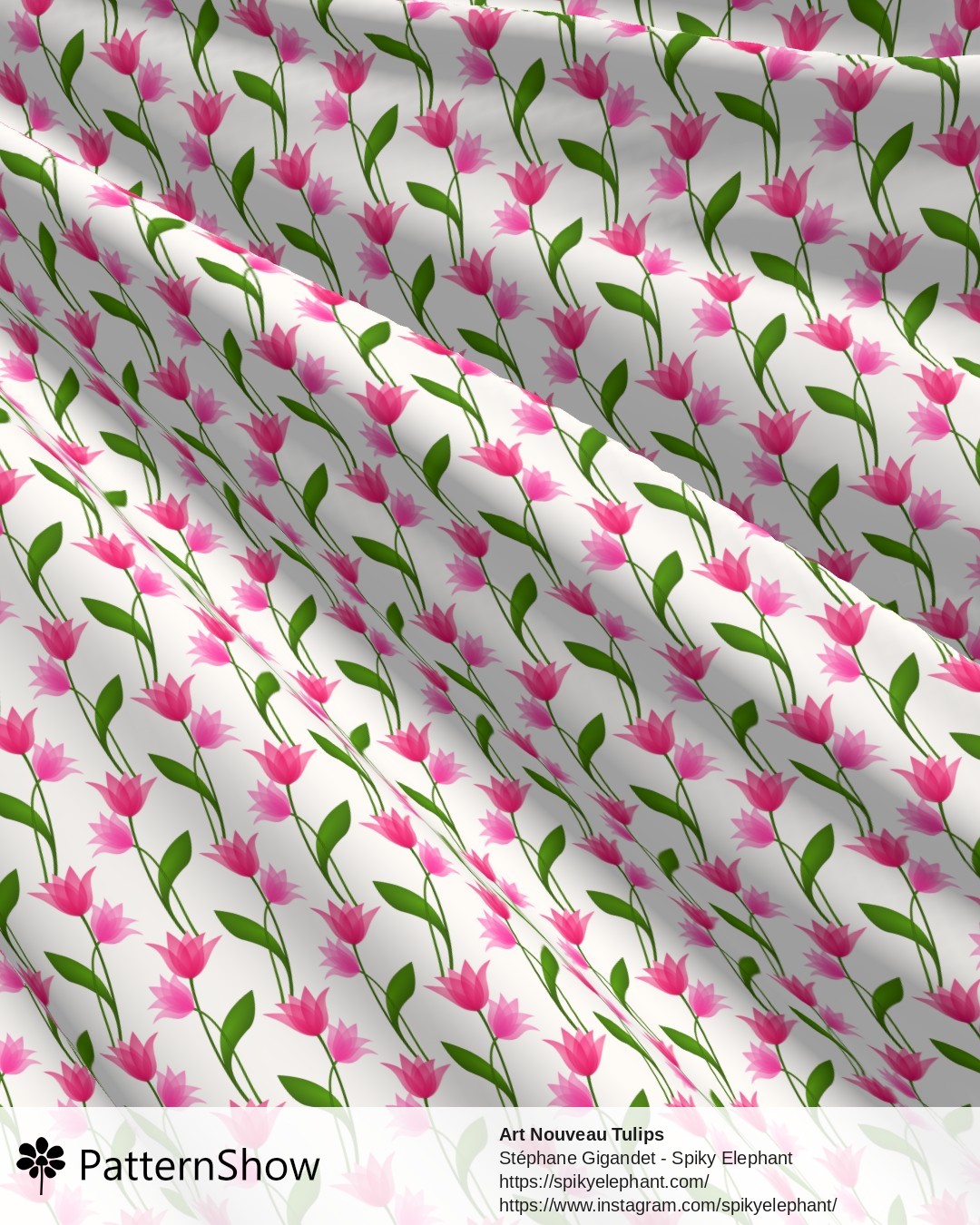 Art Nouveau Tulips - Transparent Red Pink Fuschia on White