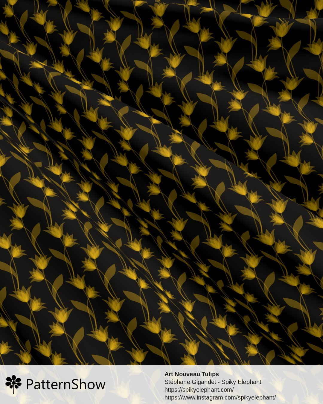 Art Nouveau Tulips - Golden Yellow on Black
